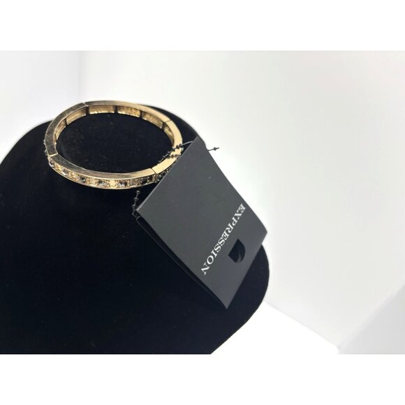 Expression Stretchy Bracelet Gold Tone Faux Jewels Fashion Jewelry NEW - Picture 2 of 6